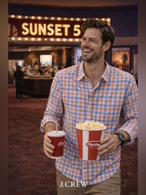 J. Crew Men’s Orange and Light Blue Checked Button-Down Shirt